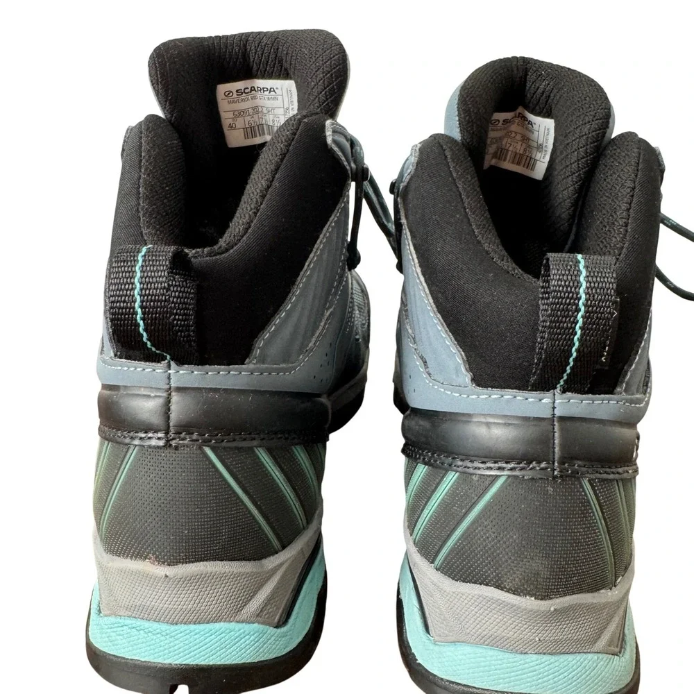 Scarpa Maverick MidGTX Hiking Boots Mens 7.5 Gore-Tex Waterproof Storm Grey Aqua